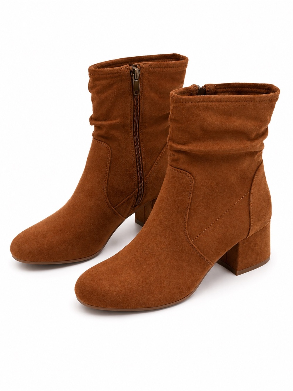 245. Reaction Kenneth Cole Cognac Suede Block Heel Ankle Boots
